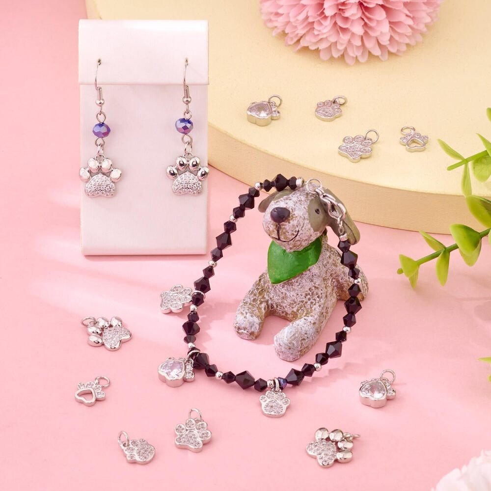 1315 10Pcs Paw Print Charm Animal Paw Dog Cat Pendants 5 Styles Platinum - Picture 3 of 7